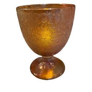 Antique Jeannette Marigold Crackle Carnival Glass Goblet/candle Holder 4.75”